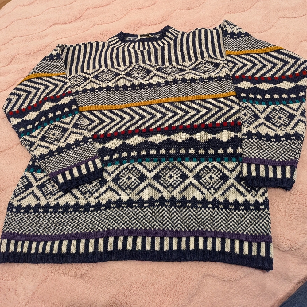 Unisex All Points Vintage Multicolor Patterned Sweater - S/M